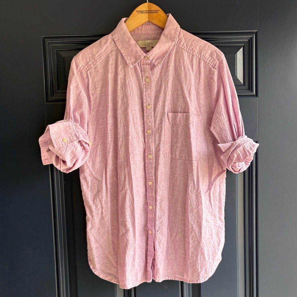 LOFT Lilac Linen Button Down Shirt